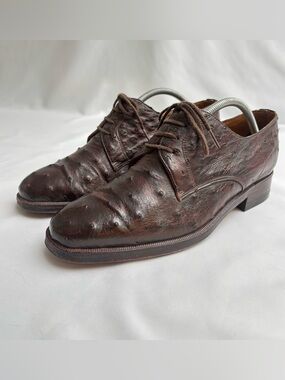 Ostrich Leather Bespoke Nail Men's Lace-Up Vintage Derby Dress Shoes 9.5 D US